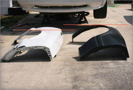 maier-racing-fenders-mustang-comparison1 Maier Racing flared fenders for the fox bodied Mustang - size comparison
